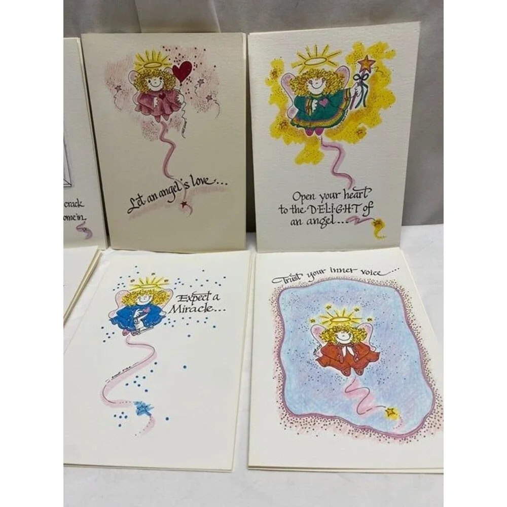 8A vintage 1990 stationery whimsical illustration of winged angel greeting card
